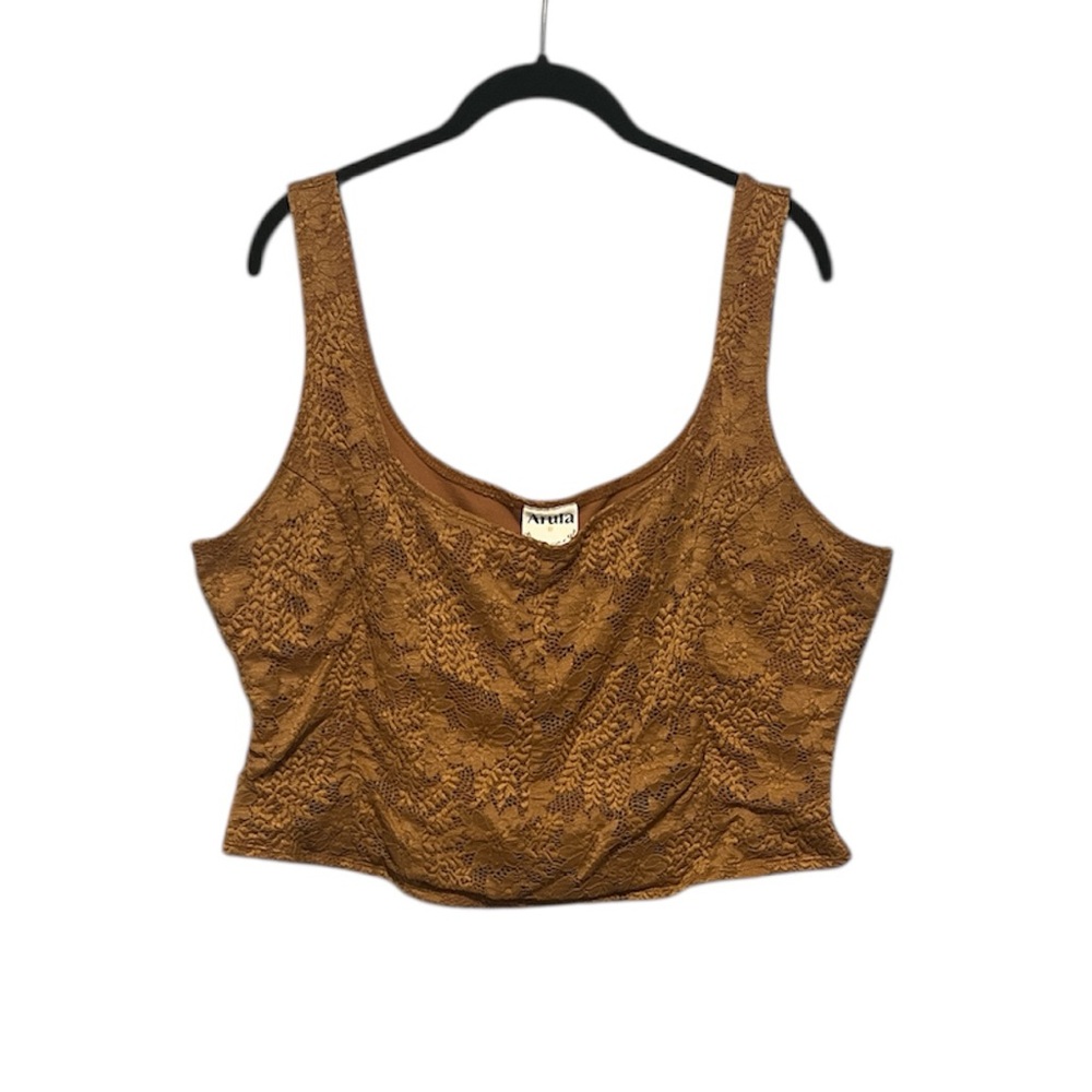 Arula Brown Lace Corset Look Crop Tank Top Size 2XL